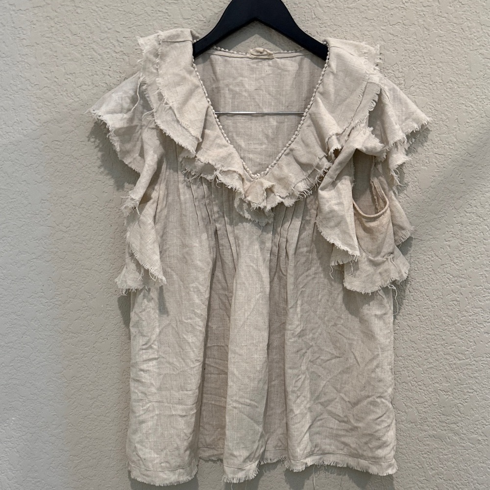Elegant Cream Ruffled Women's Top medium